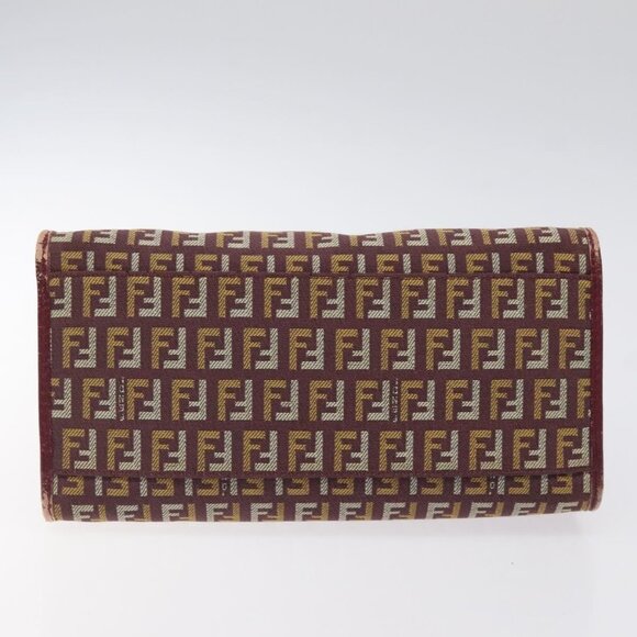 FENDI Zucchino Canvas Hand Bag Wine Red Gold Auth 120902 - Picture 6 of 16